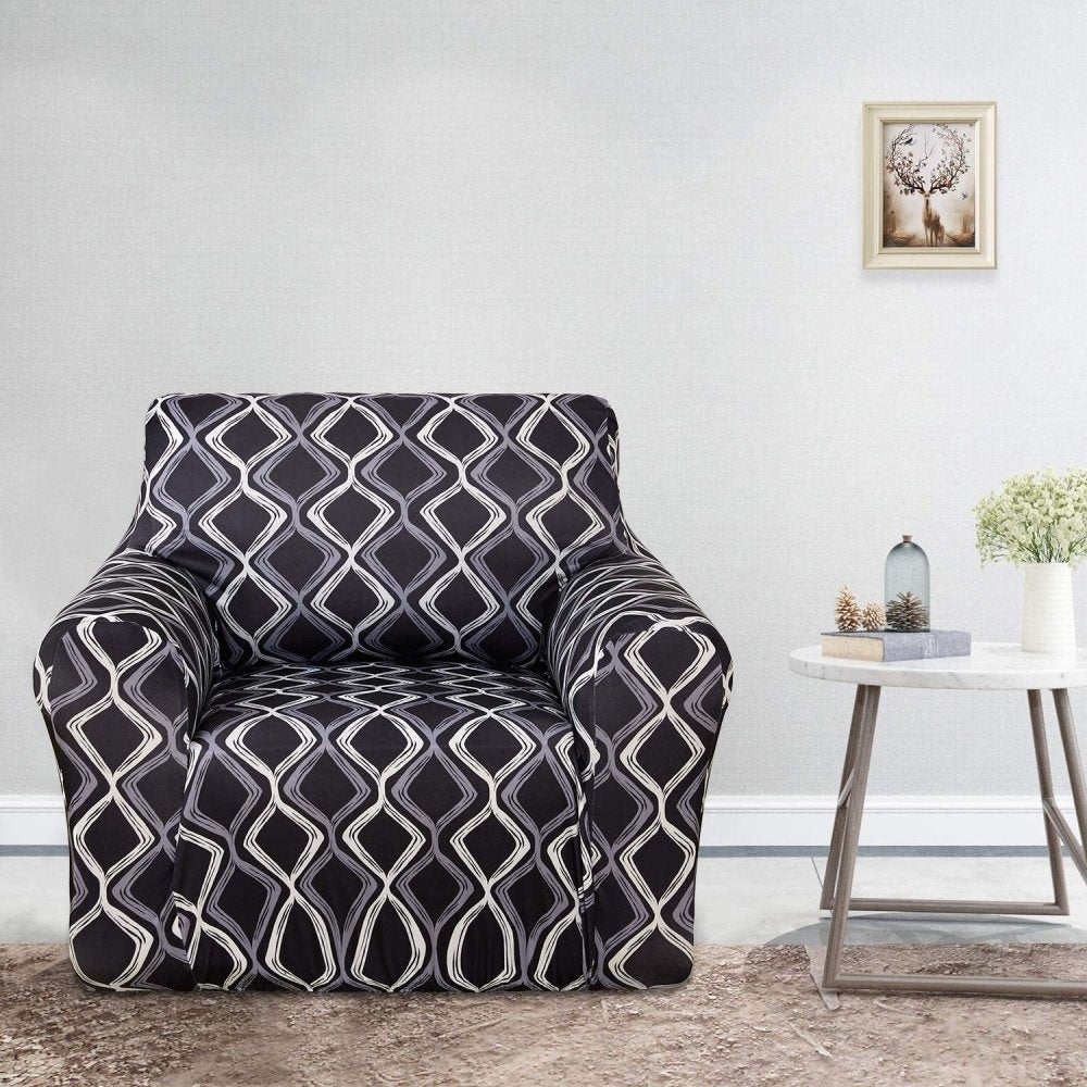 Wyntex Decorative Trellis Print Armchair Slipcover Fitted Spandex Stretch Strapless Sofa Cover for Living Room, Chair, Navy Blue