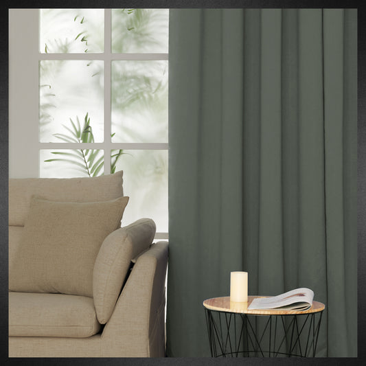 Wyntex Solid Color Thermal Insulated Total Blackout Curtains with Double Layer-Faux Linen-Grommet-2 Panels