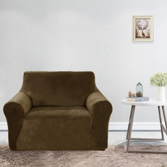 WYNTEX Velvet Plush Strapless Sofa Armchair Slipcover Modern Solid Color Stretch Sofa Chair Cover Coffee